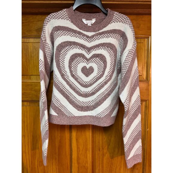 No Boundaries Pink & White Heart Sweater – XS – NWT – Recycled Polyester - SOFT - Picture 3 of 7